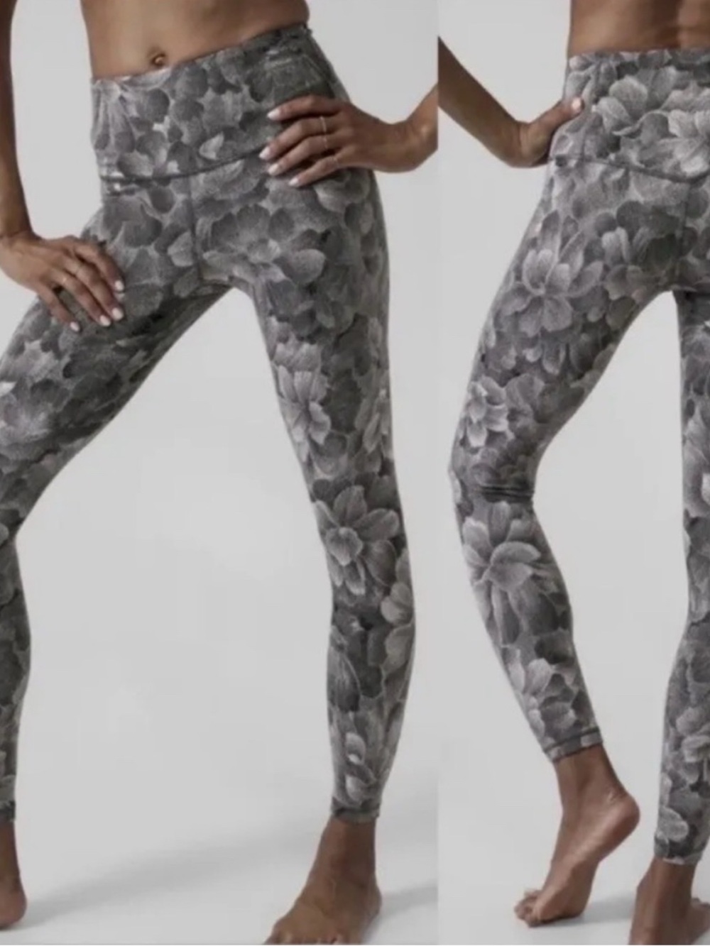 Athleta Elation Tectured Gray Floral-Print High-Waist Leggings